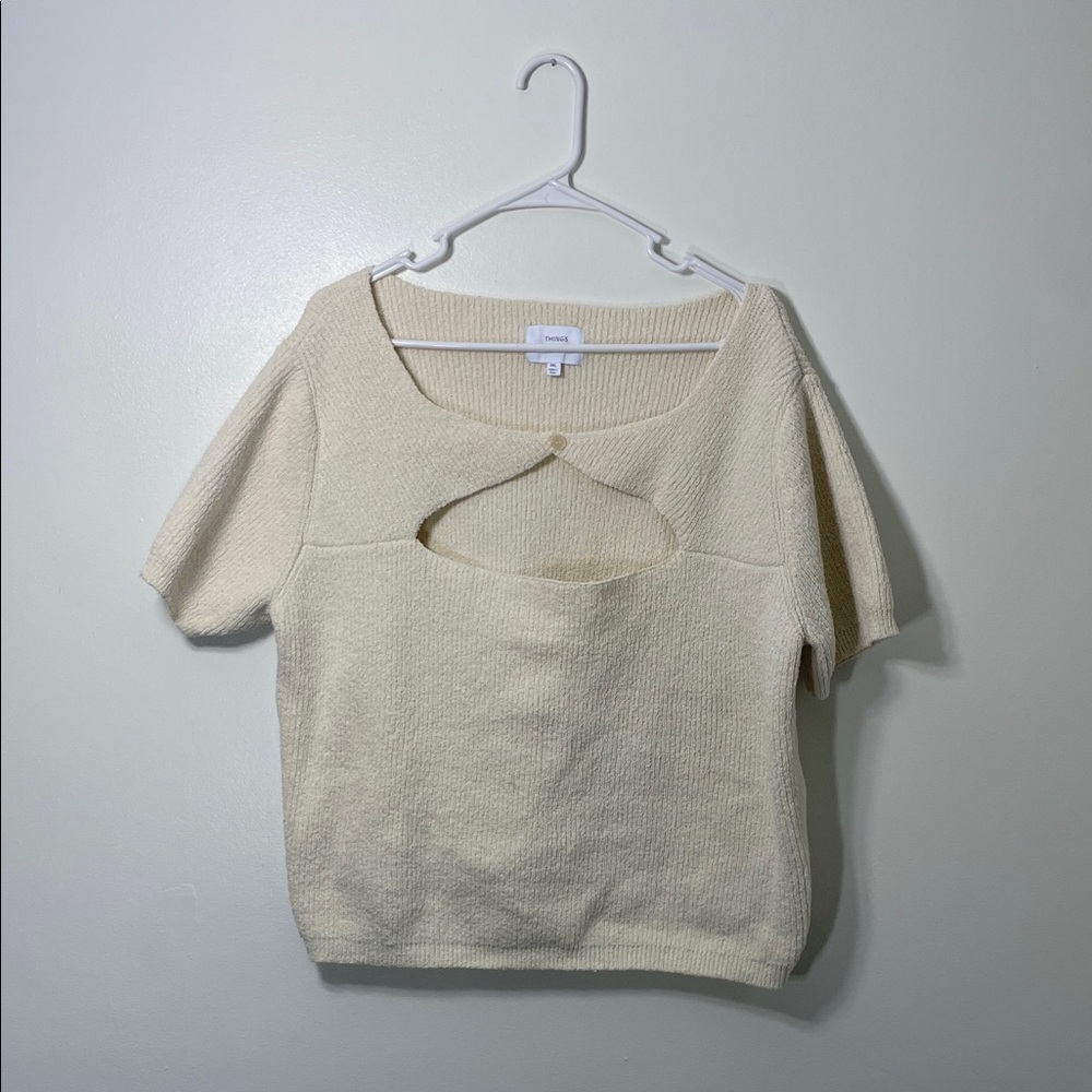 Piper & Scoot - THINGS BETWEEN Cream Knit Cut-Out Sweater Short Sleeve Top 3X